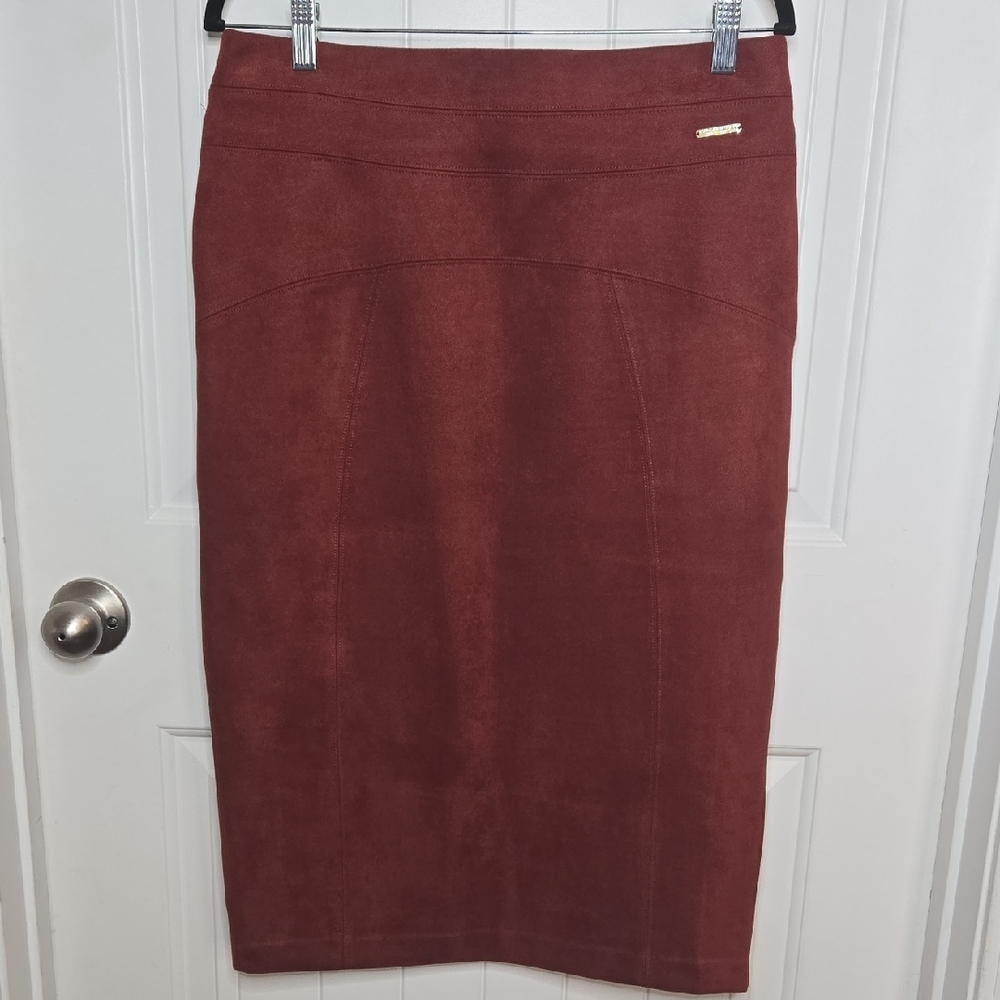 Marc New York Rust Vegan Suede Midi Skirt – Size M, Classic Fall Closet Staple